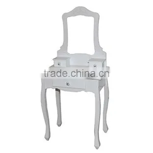 European Style Solid Wood Makeup Table Set With Stool Bedroom Dresser Simple Modern Ivory White Cosmetic Table With Mirror thumbnail-1