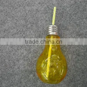 Home Goods Colored Bulb Shape Glass Beverage Bottle With Straw thumbnail-1