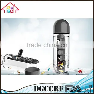 600ml Sport Water Bottle Built-in Daily 7 Daily Pill Box Vitamin Organizer thumbnail-2