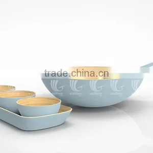 Set Handmade Bamboo Salad Bowls and Spoons, Lacquered Bamboo Products thumbnail-4
