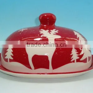 CHRISTMAS CERAMIC BUTTER DISH thumbnail-1