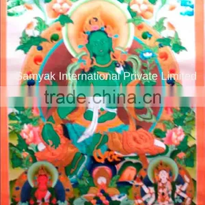 Beautiful Green Tara Thangka Handpainted in Nepal thumbnail-1