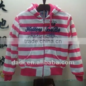 Zipper-Up Ladies Pink Stripe Hoody thumbnail-1