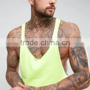 Best Price New Design Summer Cool Custom Hi Vis Yellow Color Gym Wear Comfortable 100% Cotton Fashion Men's Sport Tank Vest thumbnail-3