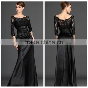 Elegant Satin Evening Long Black Lace Prom Dress thumbnail-1