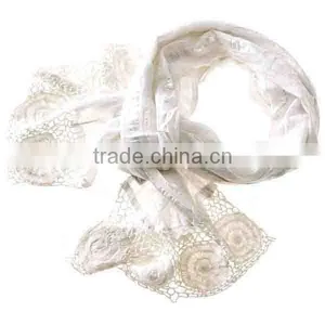 White Cotton Lace Scarves thumbnail-1