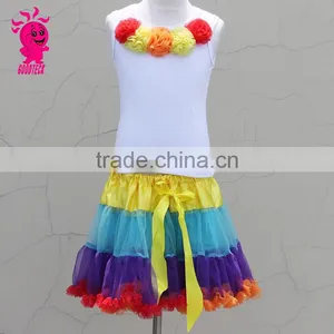 Baby First Birthday Outfit Kids Rainbow Skirt Photo Prop Girls White Cotton Tank Top With Rainbow Chiffon Pettiskirt Sets thumbnail-2