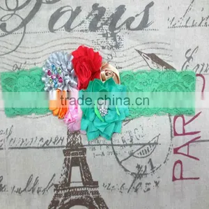 Vintage Girl Wedding Baby Headband Wholesale, Rosette Elastic Lace Hairbands Handmade thumbnail-3