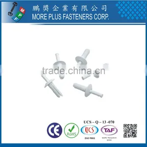 Made in Taiwan PP Nylon Easy Release Push Fit Plastic Rivet White thumbnail-2