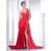 A-line One Shoulder Court Train Chiffon Evening Dress With Split Front Prom thumbnail-1