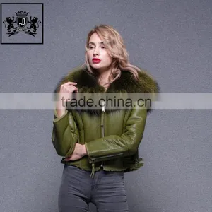 Top Quality Large Fluffy Real Raccoon Fur Collar Jacket Sheepskin Coat Women Genuine Sheep Leather Jacket thumbnail-1