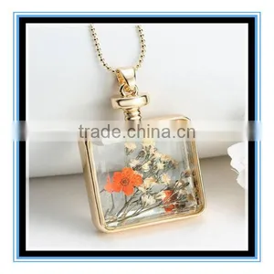 XP-PN-1474 Latest Factory Design Crystal Square Glass Perfume Necklace Photo Frame Locket Pendant Necklace thumbnail-6