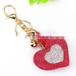 Heart Shape Rhinestone Leather Keychain for Bagpack thumbnail-3