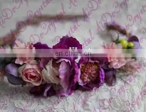 Aidocrystal Lilac Lavender Wedding Hair Wreath, Artificial Flower Crown Hair Accessories thumbnail-5