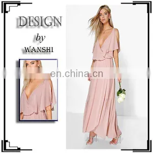 2016 Elegant Women Clothing V-neck Chiffon Double Layer Wrap Maxi Dress thumbnail-1