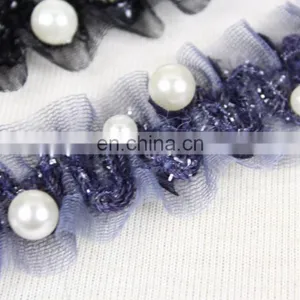 Popular Elastic Beaded Pearl Lurex Trim in 3cm thumbnail-3