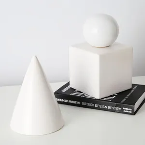 Cube Cylinder Sphere Triangle Matte Geometric Ceramic Ornaments White Black Abstract Art thumbnail-2