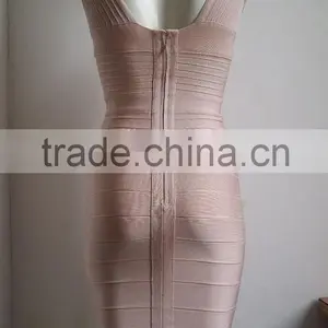 Summer Dress Wholesale Top Quality 2015 New Fashion Women Attractive Rayon Stretch v Neck Nude Sey Mini Bodycon Evening Party Ba thumbnail-2