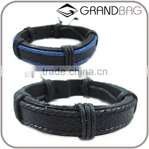 Handmade Cowhide Leather Men Wrap Slider Charm Bracelet Bangle for Gifts thumbnail-1