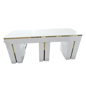 Luxury White Leather Tufted Nail Table for Nail Manicure Salon With Dust Collector & Drawers for Workshops thumbnail-4