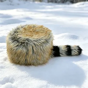 Custom Made Hat OEM Service Vintage Faux Fur Winter Warm Pillbox Cap With Striped Tail thumbnail-4