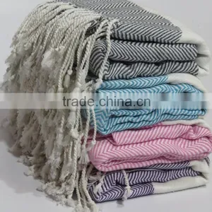 Hammam Fouta Towel With Fringes Peshtemal Tunsian Fouta Beach Pareo thumbnail-1