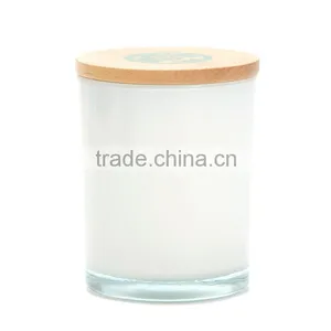 8oz Painted White Glass Candle Jars With Wood Lid for Making Scented Candles Quality Choice thumbnail-3