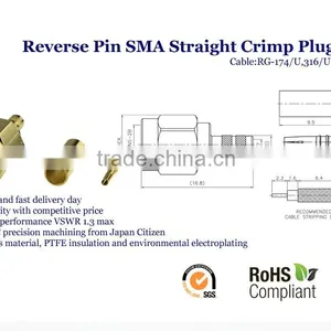 Reverse Pin SMA Straight Crimp Plug Male Connectors thumbnail-1