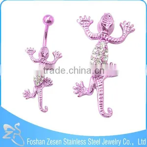 Dangling Rhinestone Gecko Belly Ring Navel Banana Gold Piercing thumbnail-4