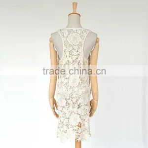 Hot Selling Racer Back Design Cotton Transparent Sleeveless Long Crochet Lace Tops thumbnail-3