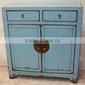 Antique Chinese Blue Wooden Two Door Two Drawer Cabinet thumbnail-1