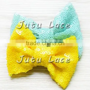 Fancy Large 8cm Sparkle Sequin Fabric Hair Bowknots for Headband Accessory,16 Colors to Pick up ,glitter Bowknot for Clothes thumbnail-2