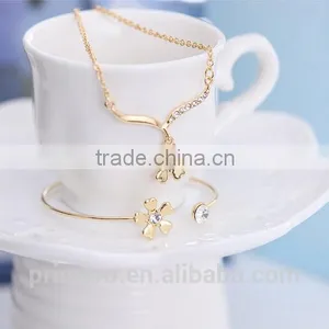 Summer Wedding Jewelry Sets Korea Simple Flower Earring Necklace Bangle For Woman thumbnail-6