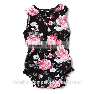 Wholesale Baby Girl Clothes Romper Black Fabric Flower Printing Newborn Baby Cotton Clothing thumbnail-2