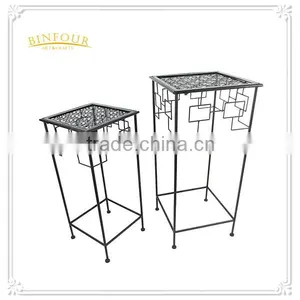 Wrought Antique Metal Garden Patio Plant Stand Square Set thumbnail-1