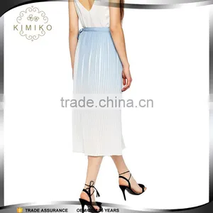 OEM Factory Summer Women Pleated Midi Wrap Skirt For Ladies Wear thumbnail-1