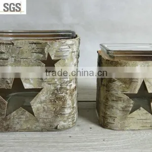 Natural Material Wooden Birch Bark Glass Candle Holder thumbnail-3