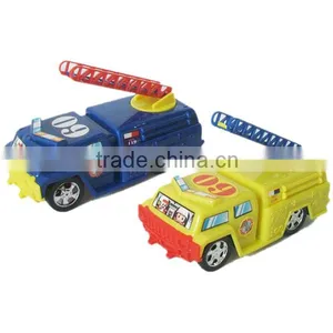 Cartoon Pull Back Toy Yellow Fire Engine thumbnail-1
