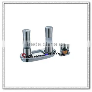 T031 Triple Heads Stainless Steel Season Salt & Pepper Shaker With Boat Shaped Base thumbnail-1