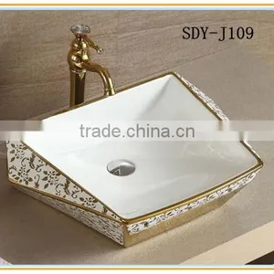 Ceramic Bathroom Sink Hand Wash Basin Luxury Gold Art Basin thumbnail-2