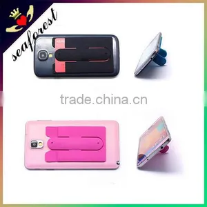 Printing Logo Custom Gift Multifunction Smart Wallet 3M Sticky Silicone Mobile Card Holder With Slap Stand for Advertising thumbnail-1
