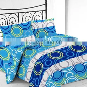 Microfiber Printed Bed Sheet Set With Blue Circle Design thumbnail-1