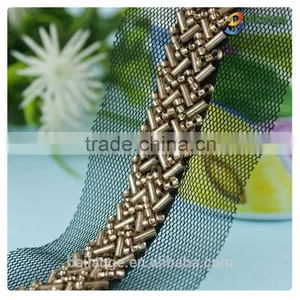 2016 Wholesale Fashion French Net Embroidery Crystal Beaded Lace Trim Wedding Dress Gold Trim for Garment thumbnail-1