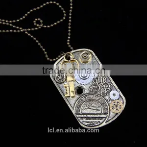 2015 Yiwu Fashion Imitation Jewelry Steampunk Necklace Dog Tag Gear Steam Key Butterfly Pendant Cameo Statement Necklace thumbnail-4
