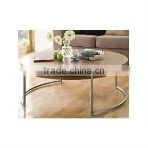 NEW Walnut Round Circular Coffee Table With Steel Legs thumbnail-1