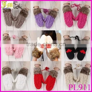 Lovely Women Double-Deck Wool Hang Neck Winter Mittens Knitted Warm Fur Gloves Cheap Wholesale thumbnail-1