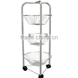 High Quality 3 Tier Round Vegetable Fruit Cart Trolley Storage Rack Basket Stand thumbnail-1