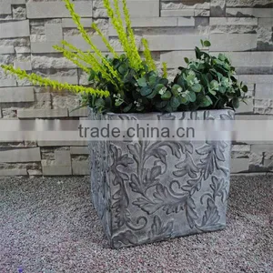 Fiberglass Relief Flower French Square Box Planter thumbnail-1