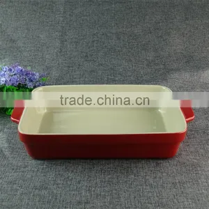 China Supplier Two Handles Colorful Bule And Red Ceramic Bakeware thumbnail-2
