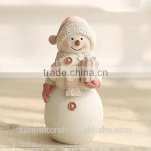 Resin Pink Cute Snowman Figurine Christmas Decorations thumbnail-4